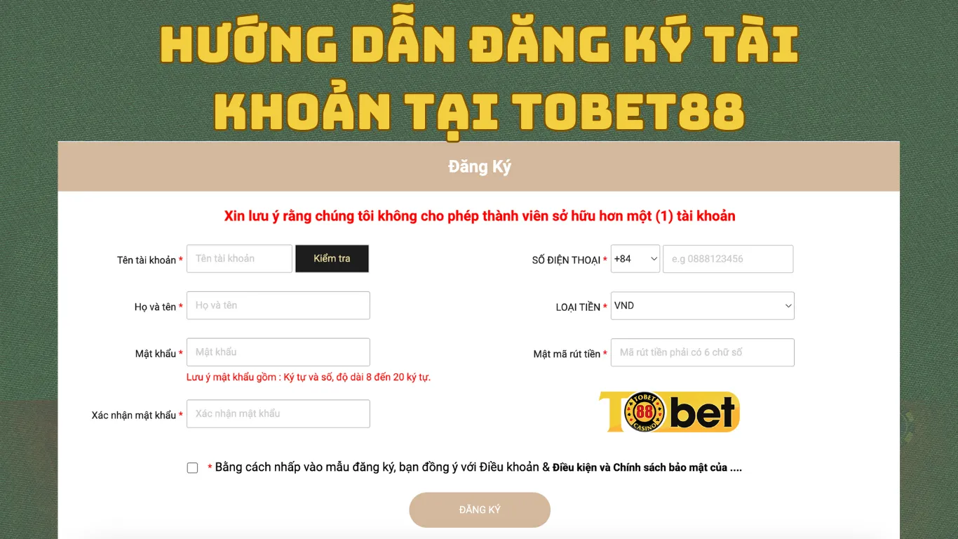 Hướng dẫn đăng ký tài khoản tại tobet88